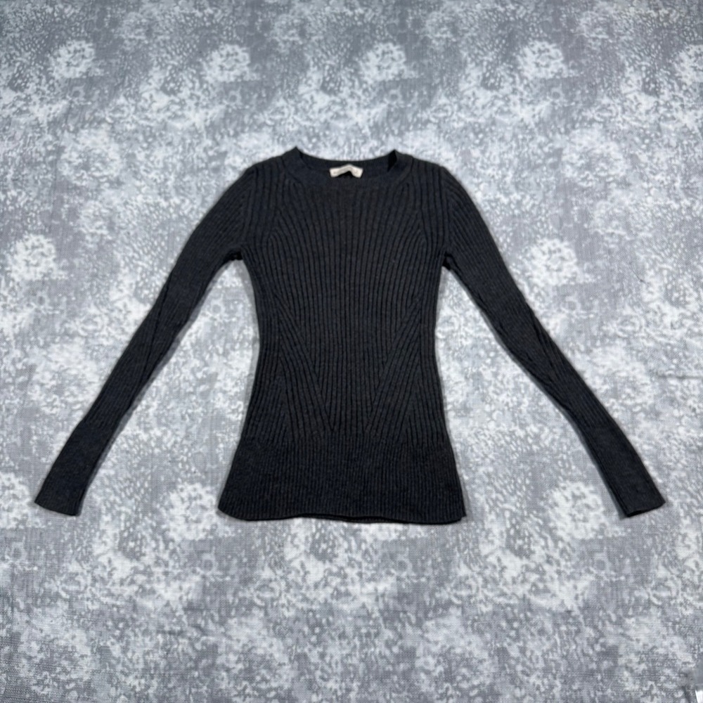 Vintage 90s Abercrombie & Fitch Ribbed Sweater Womens Small Gray Slim Fit Knit